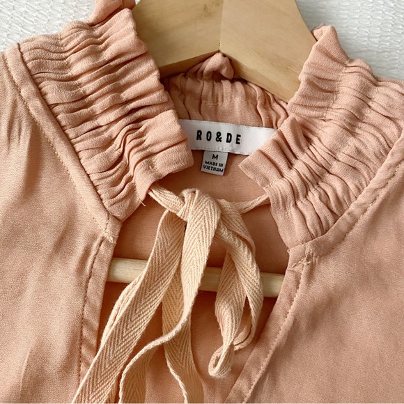Ro + De Pink High Ruffle Neck Drop Waist Blouse - Picture 3 of 11